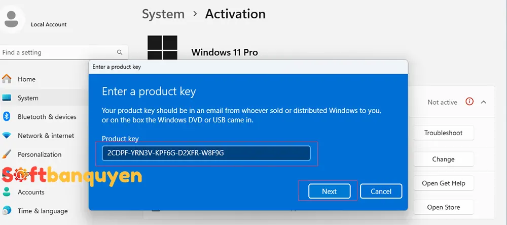 nhập key kích hoạt Windows 11 Pro